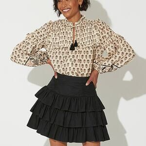 NWT Cleobella Kera Tiered Mini Skirt Pull On Elastic Waist Charcoal Black Sz Med